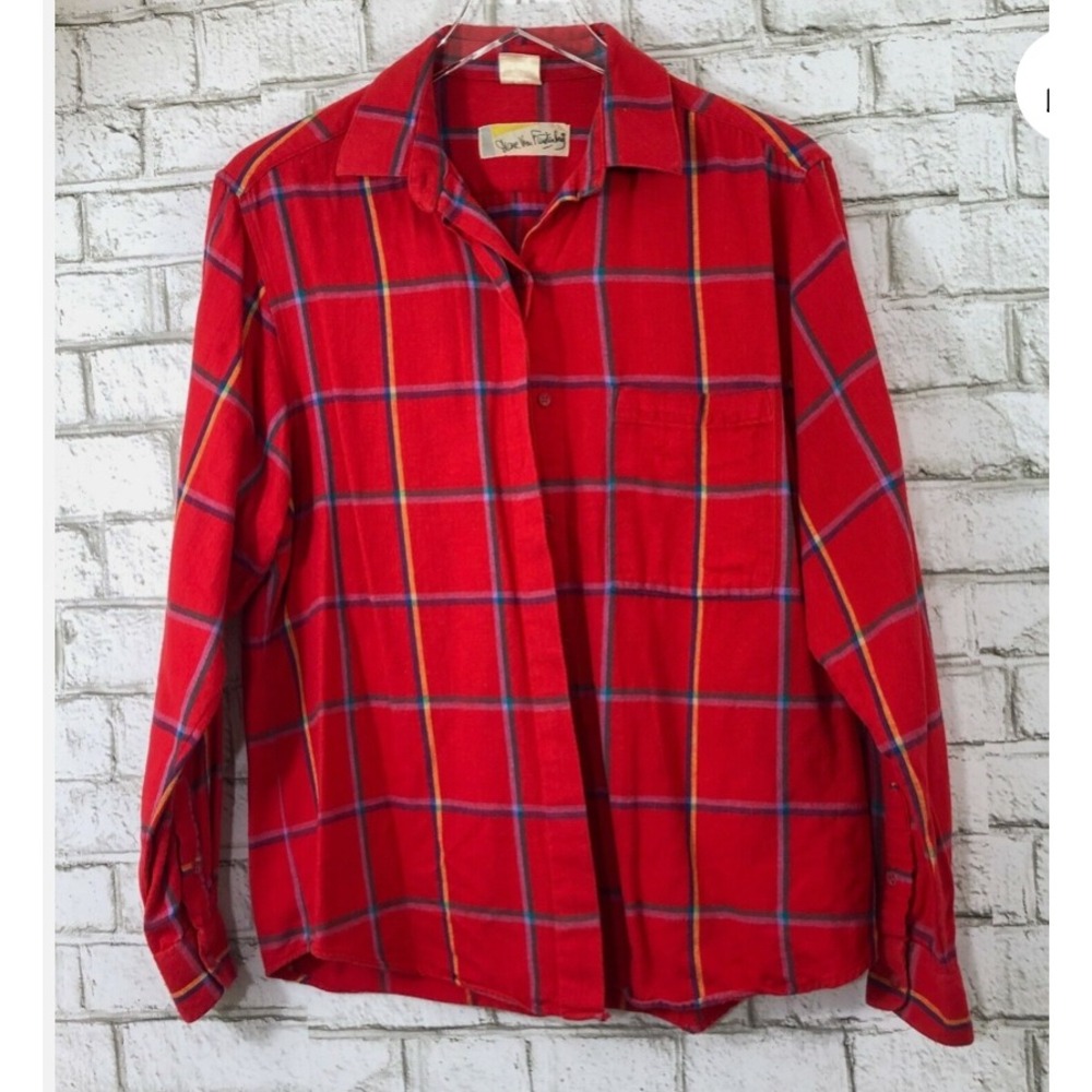 Diane Von Furstenberg Vintage Red‎ Plaid Button Front Woman's Blouse Flannel 14